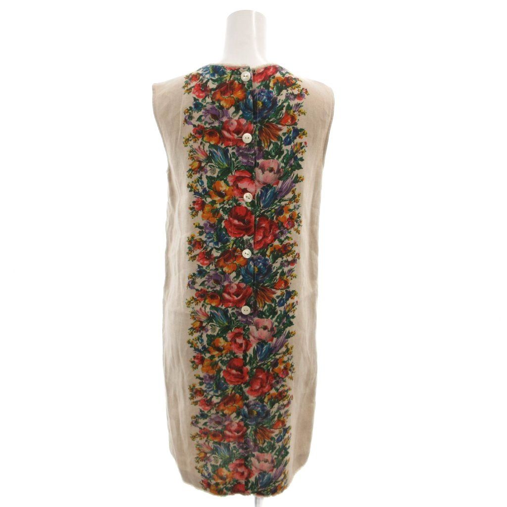 Dolce & Gabbana Linen Dress Floral Pattern Back Button Knee Length Sleeveless — view 2
