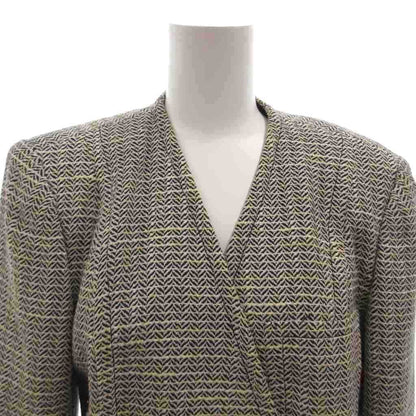 Celine Vintage Collarless Jacket Blazer All Over Pattern Double 38 White — view 4