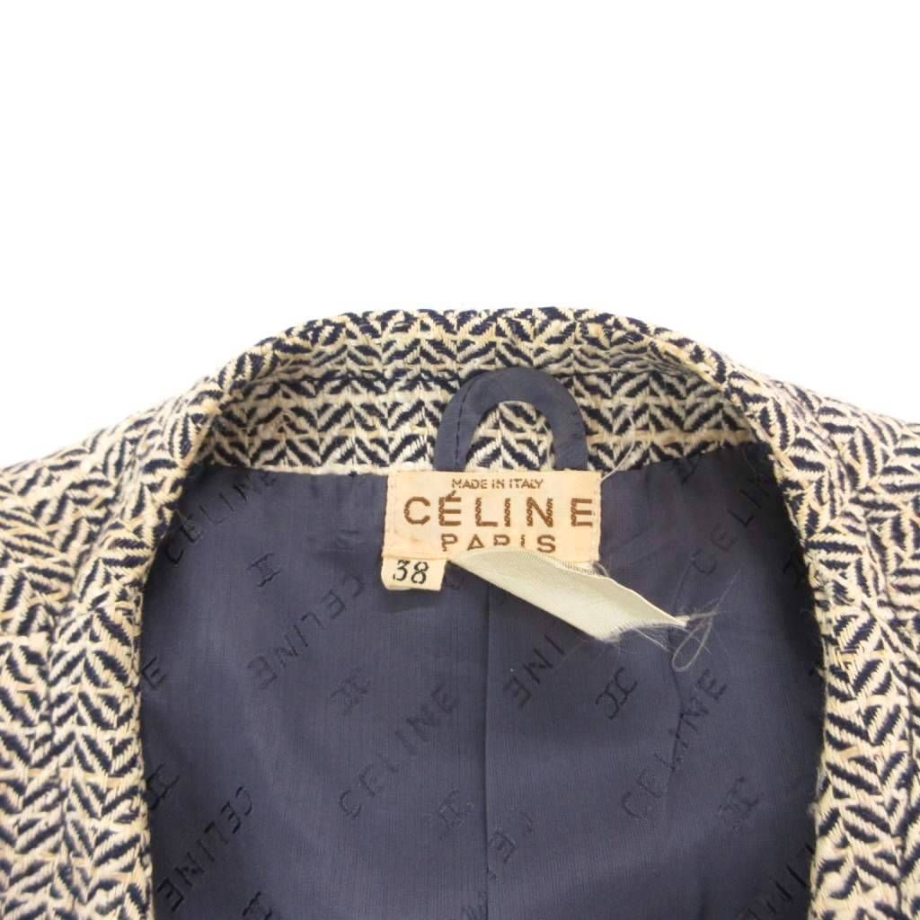Celine Vintage Collarless Jacket Blazer All Over Pattern Double 38 White — view 6