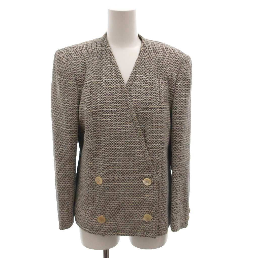 Celine Vintage Collarless Jacket Blazer All Over Pattern Double 38 White