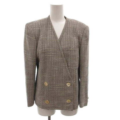 Celine Vintage Collarless Jacket Blazer All Over Pattern Double 38 White