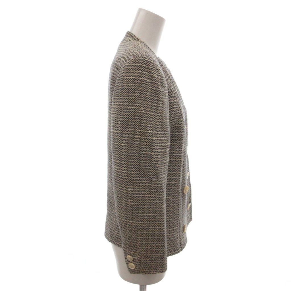 Celine Vintage Collarless Jacket Blazer All Over Pattern Double 38 White — view 3
