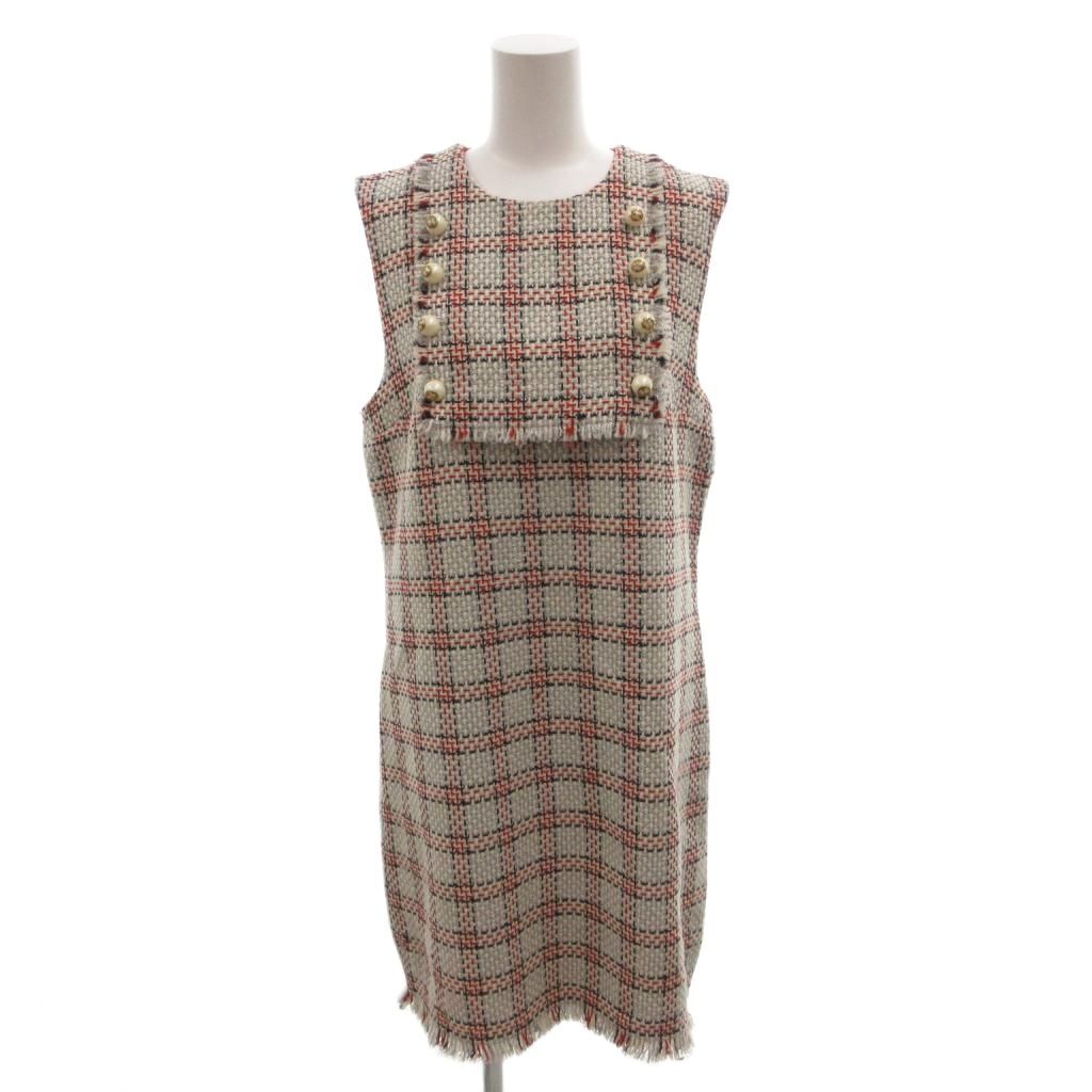Gucci Tweed GG Pearl Dress Sleeveless Knee Length Check Cutoff White
