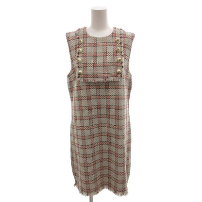 Gucci Tweed GG Pearl Dress Sleeveless Knee Length Check Cutoff White