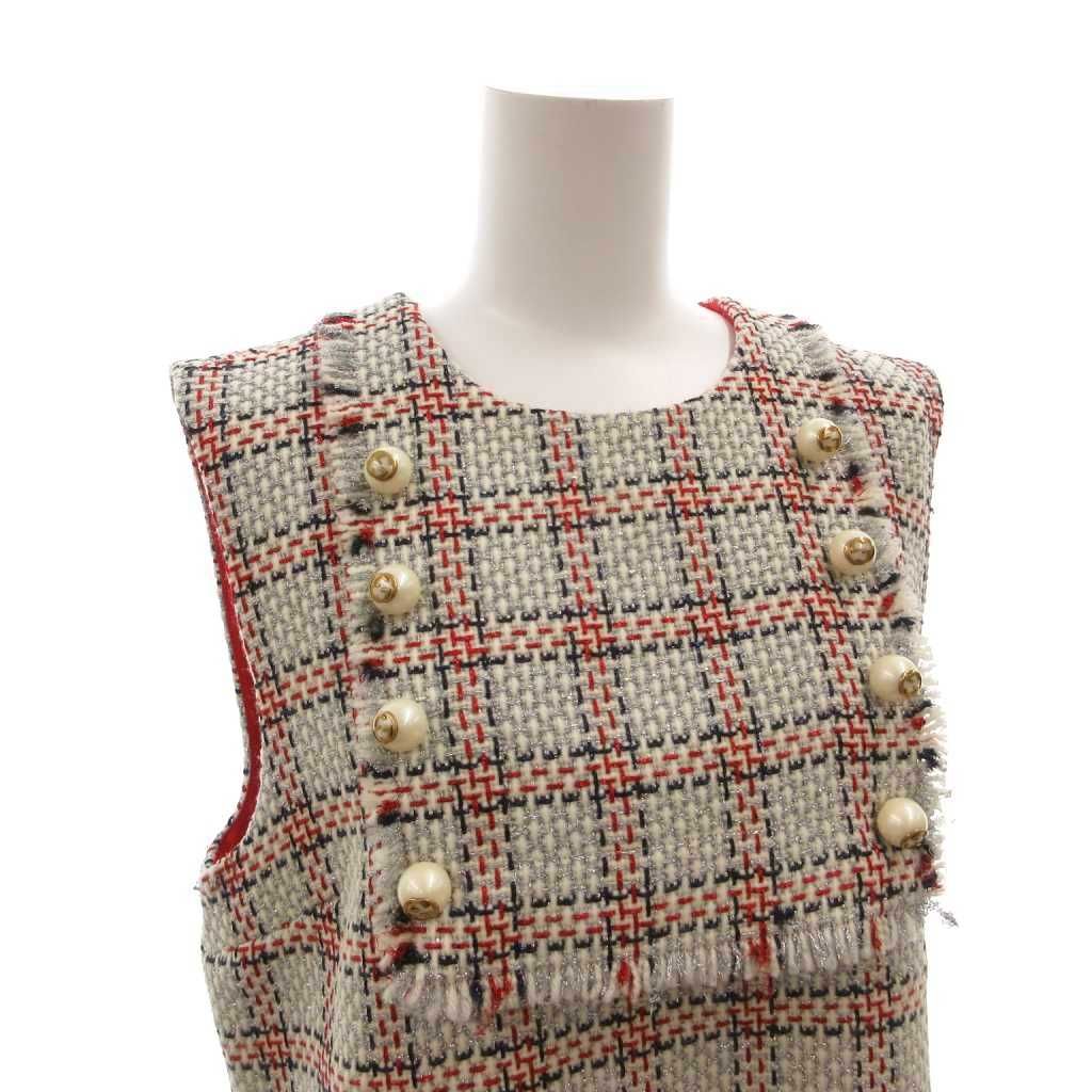 Gucci Tweed GG Pearl Dress Sleeveless Knee Length Check Cutoff White — view 4
