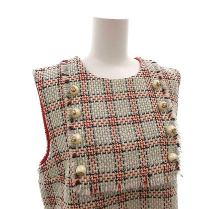 Gucci Tweed GG Pearl Dress Sleeveless Knee Length Check Cutoff White — view 4