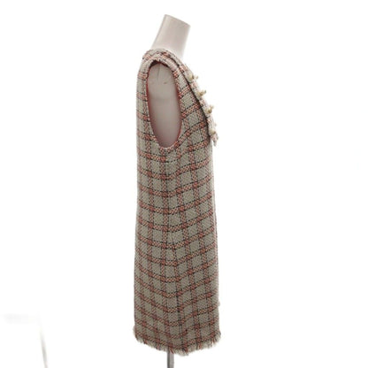 Gucci Tweed GG Pearl Dress Sleeveless Knee Length Check Cutoff White — view 3