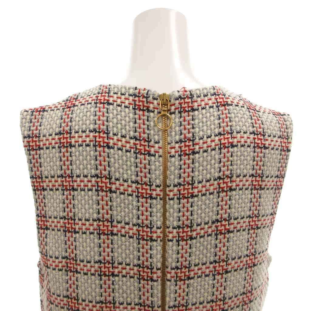 Gucci Tweed GG Pearl Dress Sleeveless Knee Length Check Cutoff White — view 5