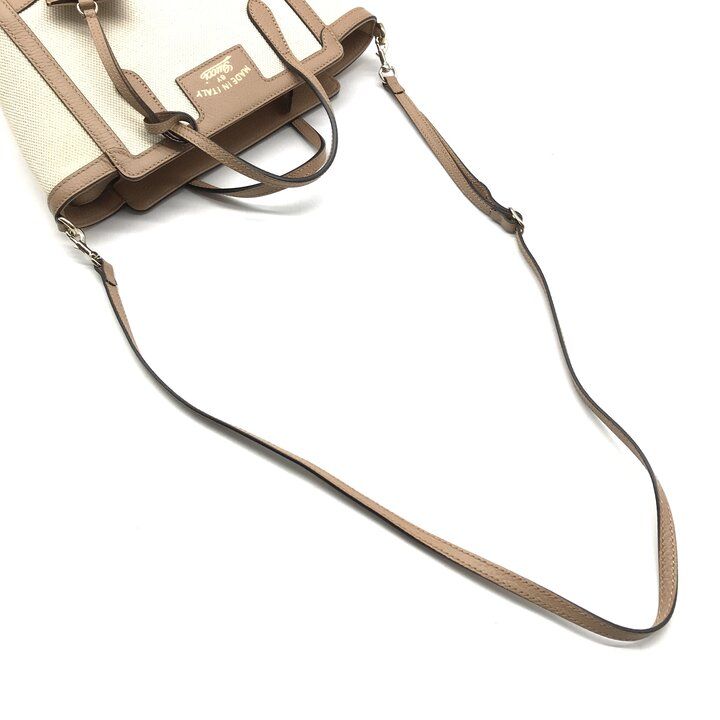 Gucci Swing Mini 2-Way Bag Leather Canvas Top Handle Beige — view 6