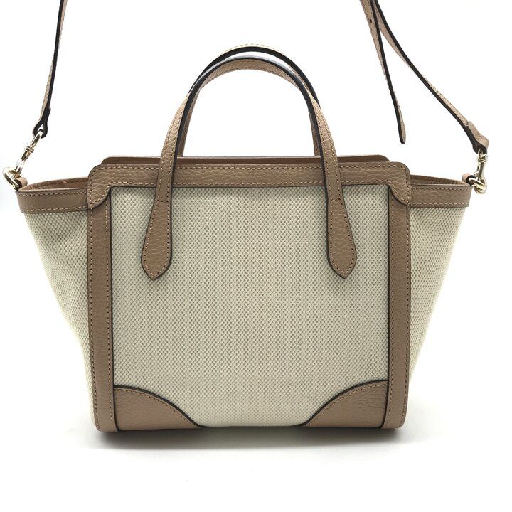 Gucci Swing Mini 2-Way Bag Leather Canvas Top Handle Beige — view 2