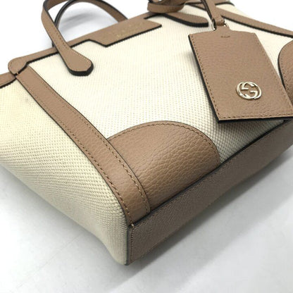Gucci Swing Mini 2-Way Bag Leather Canvas Top Handle Beige — view 5