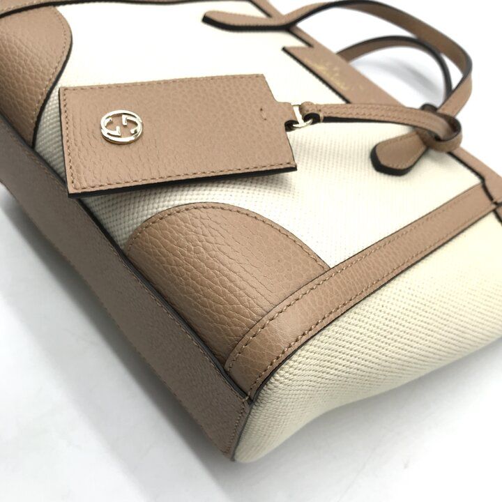 Gucci Swing Mini 2-Way Bag Leather Canvas Top Handle Beige — view 4