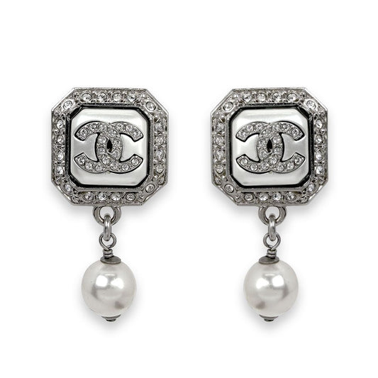 Chanel CC Logo Pearl Earrings