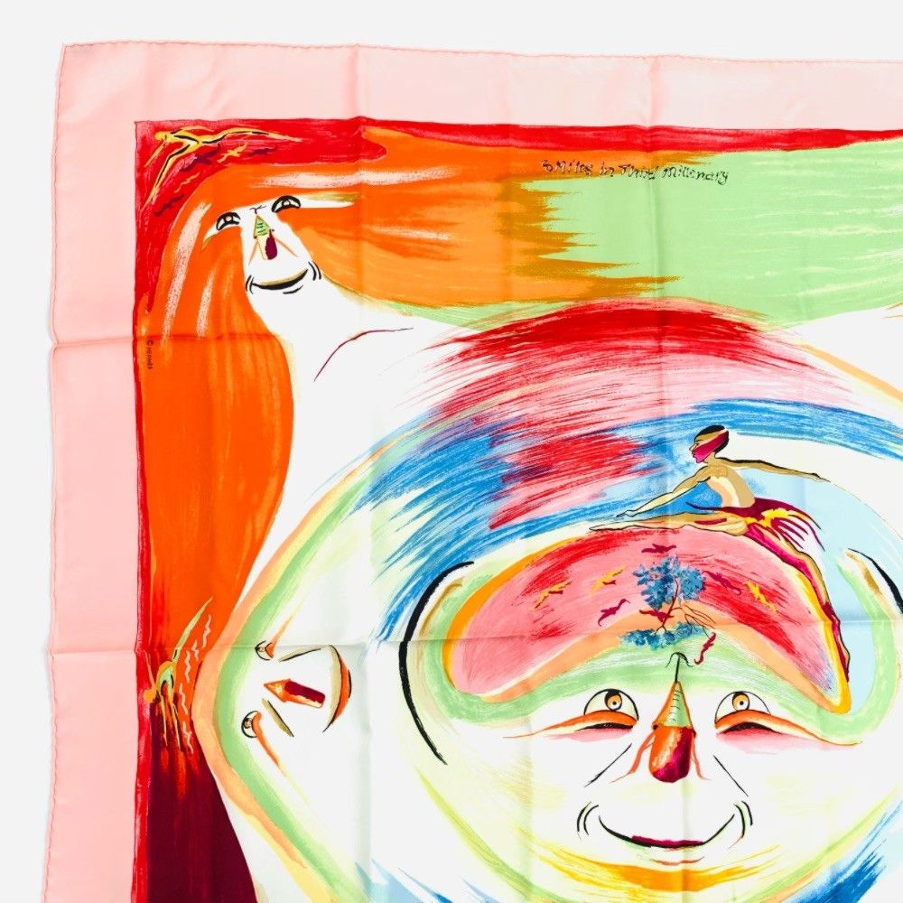 Hermes Carre 90 Smiles in Third Millenary Pink Multicolor Scarf Silk — view 2
