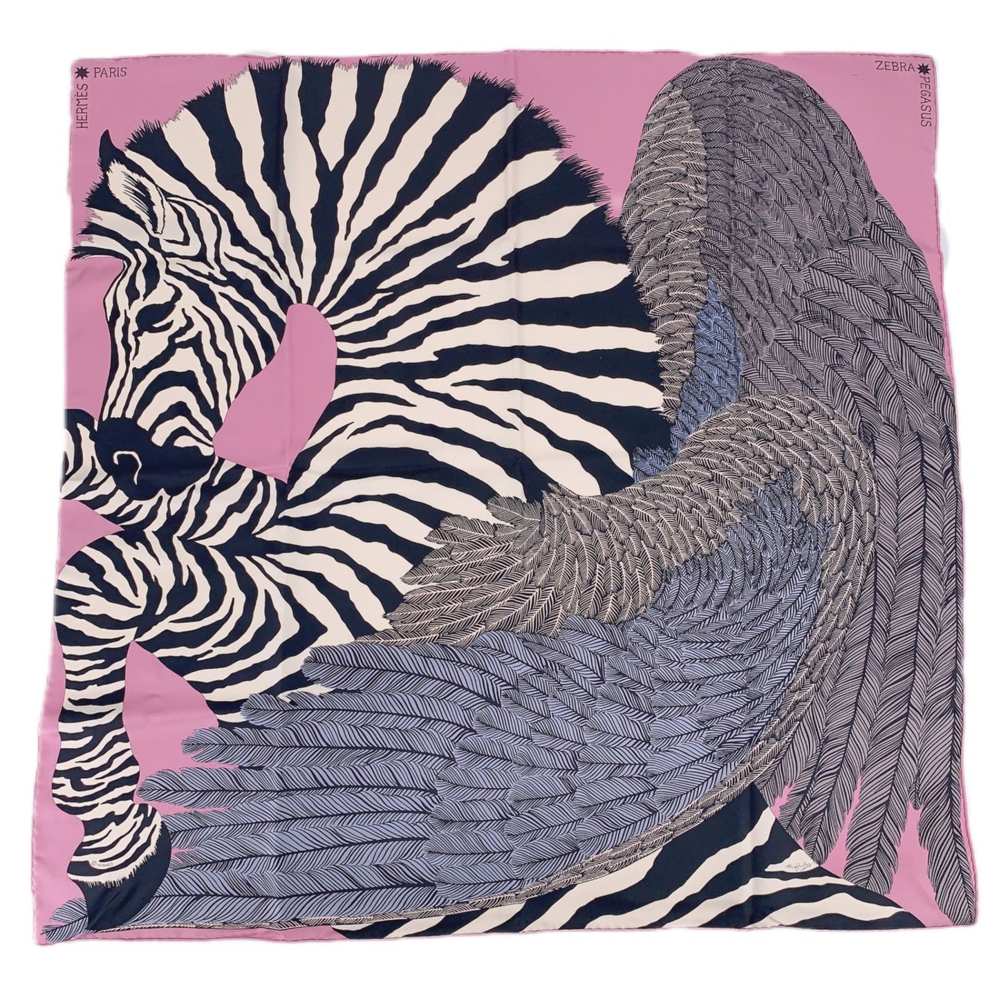 Hermes Carre 90 Zebra Pegasus Pink Scarf Silk