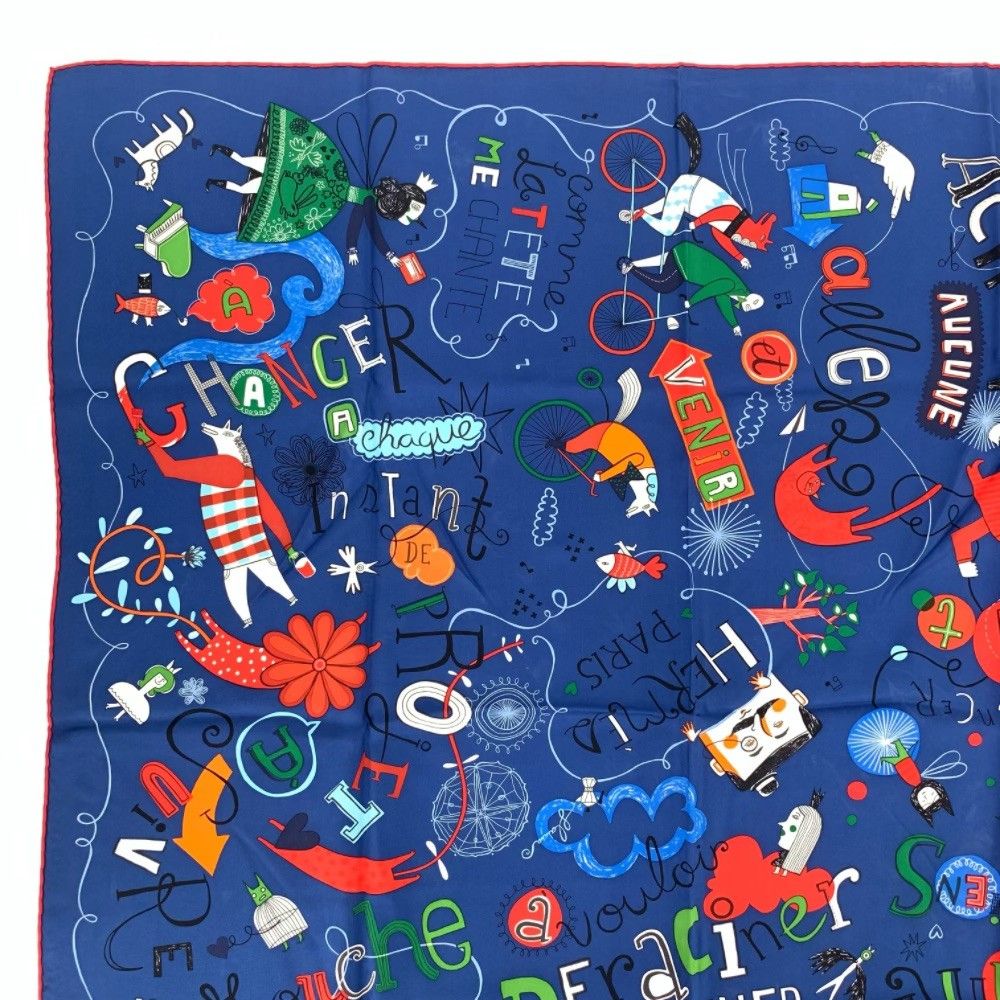 Hermes Carre 90 les Confessions White Blue Scarf Silk — view 2