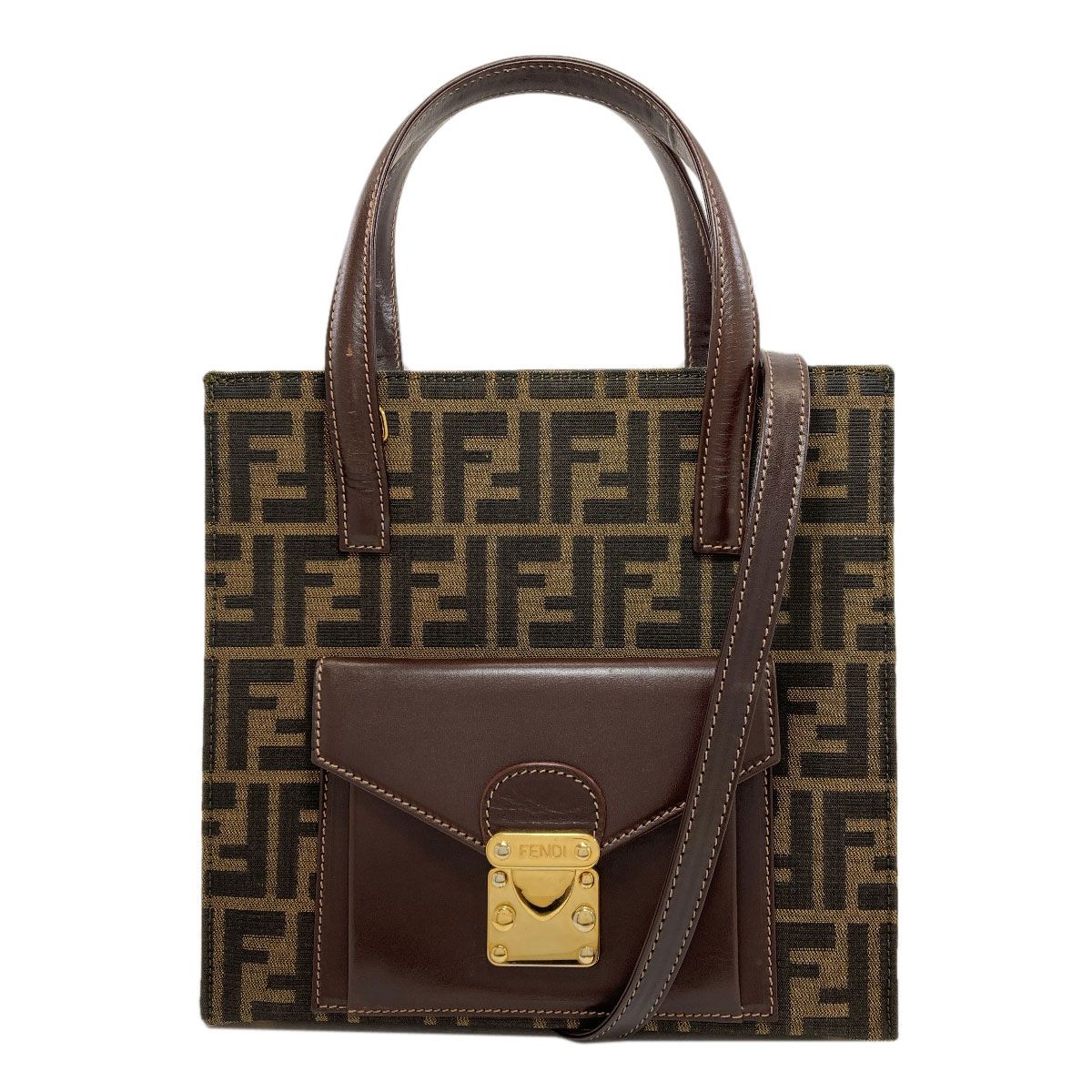 Fendi Zucca Pattern 2-Way Handbag Canvas Leather