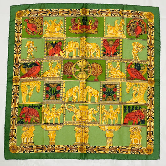 Hermes Tomon Torana Carre 40 Silk Green Scarf