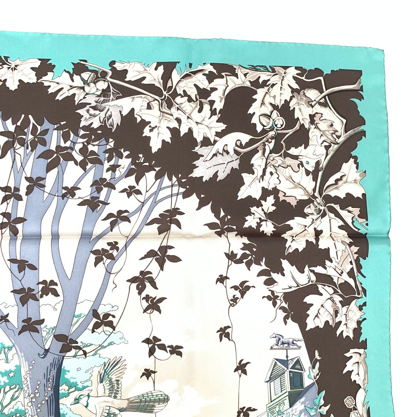 Hermes Rare Carre 90 New England Garden Green Scarf Silk 100% Tagged — view 4