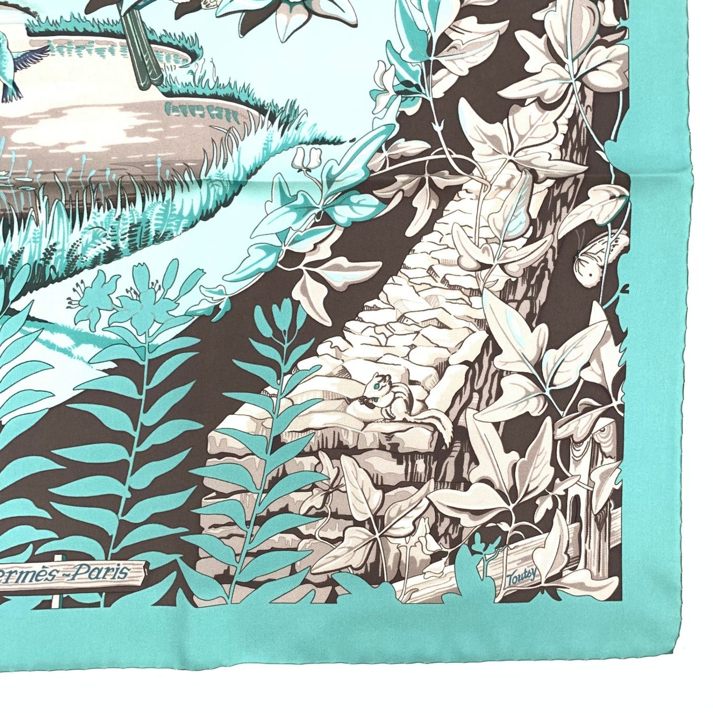 Hermes Rare Carre 90 New England Garden Green Scarf Silk 100% Tagged — view 6