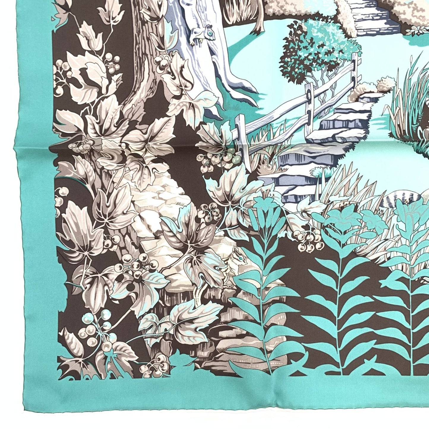 Hermes Rare Carre 90 New England Garden Green Scarf Silk 100% Tagged — view 5