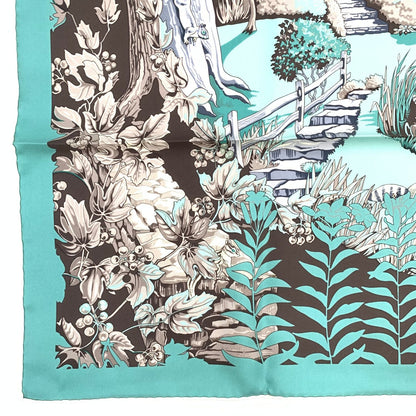 Hermes Rare Carre 90 New England Garden Green Scarf Silk 100% Tagged — view 5
