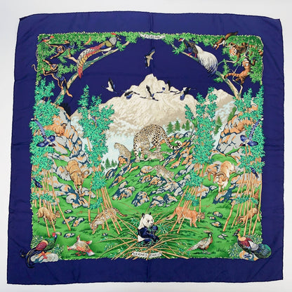 Hermes Carre 90 Sichlian Sichuan Sicilian Animals Scarf Silk 100% Navy
