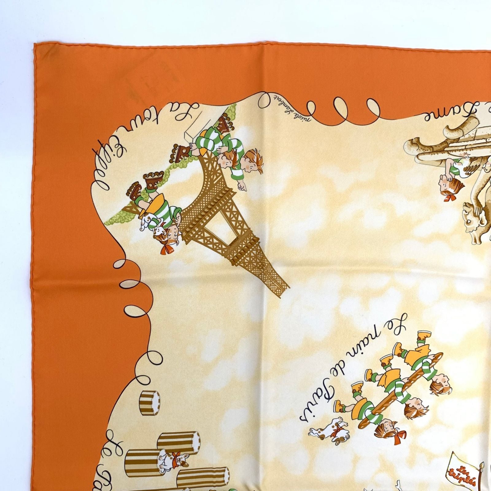 Hermes Carre 90 Silk Scarf les Triples de Paris Mischievous Triplets — view 3