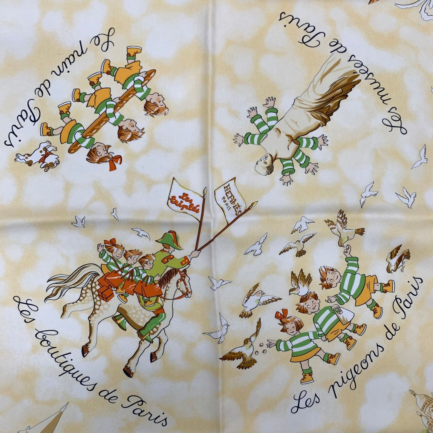 Hermes Carre 90 Silk Scarf les Triples de Paris Mischievous Triplets — view 7