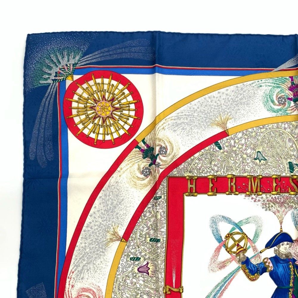 Hermes Carre 90 Feux Dartifice Blue Multicolor Silk Scarf — view 2