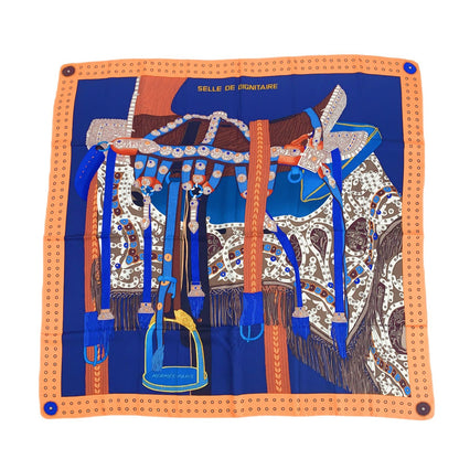 Hermes Carre 90 Selle de Dignitaire Dignitary's Saddle Orange Blue Scarf Silk — view 2