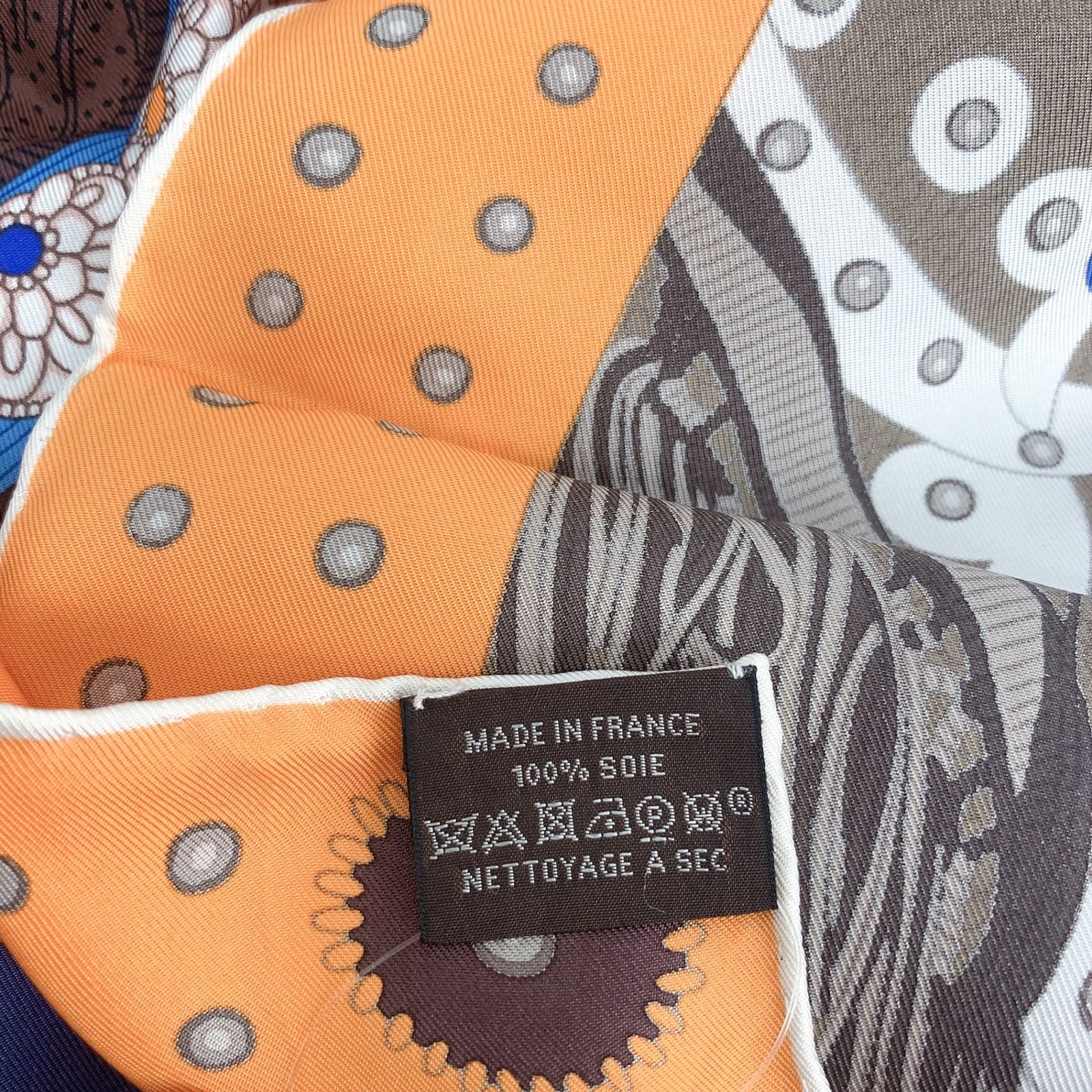 Hermes Carre 90 Selle de Dignitaire Dignitary's Saddle Orange Blue Scarf Silk — view 6