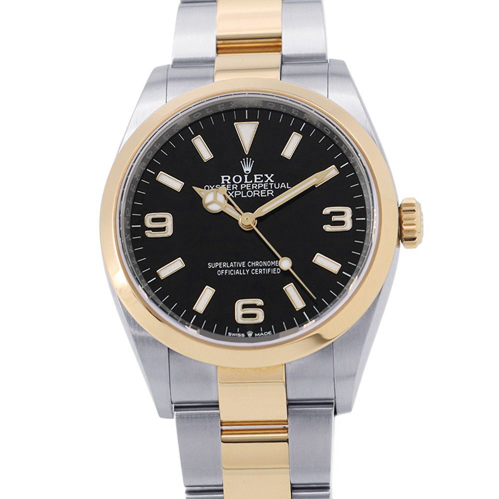 Rolex Explorer SS 18k Yellow Gold Roulette Watch Black Dial