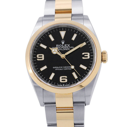 Rolex Explorer SS 18k Yellow Gold Roulette Watch Black Dial