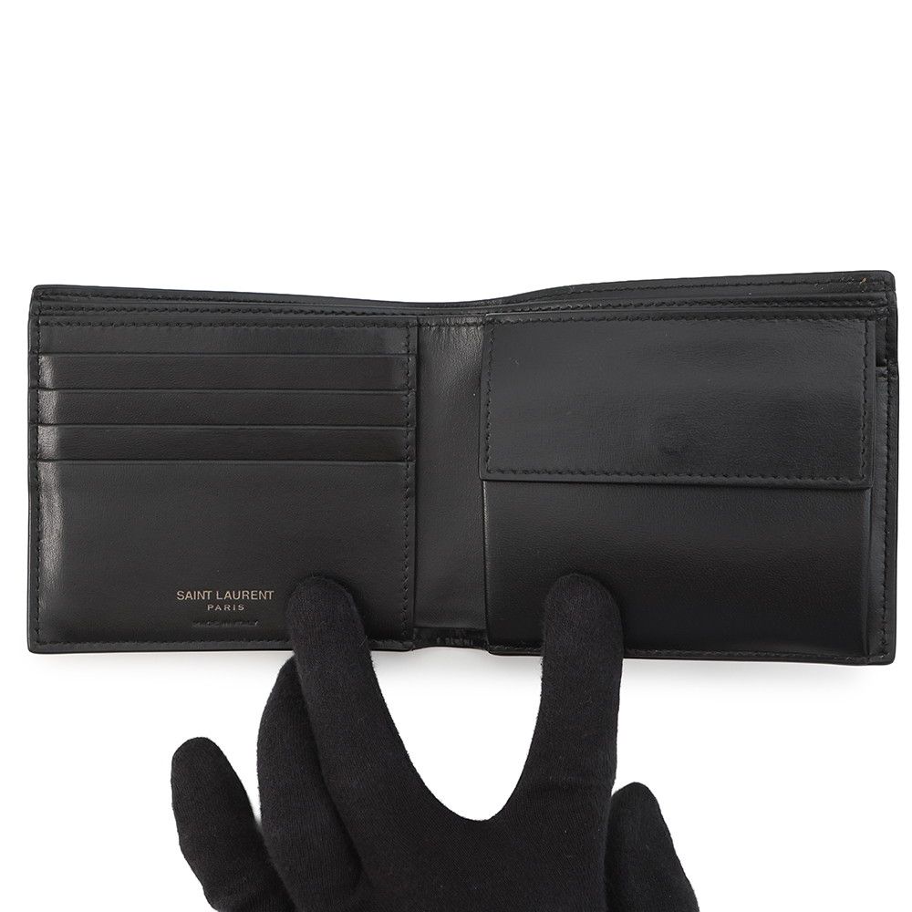 Saint Laurent Paris Bifold Wallet Cassandra with Coin Purse Leather Black — view 4