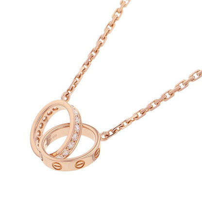 Cartier Necklace Love Semi Pave Diamond Total 18k Pink Gold Baby Pendant
