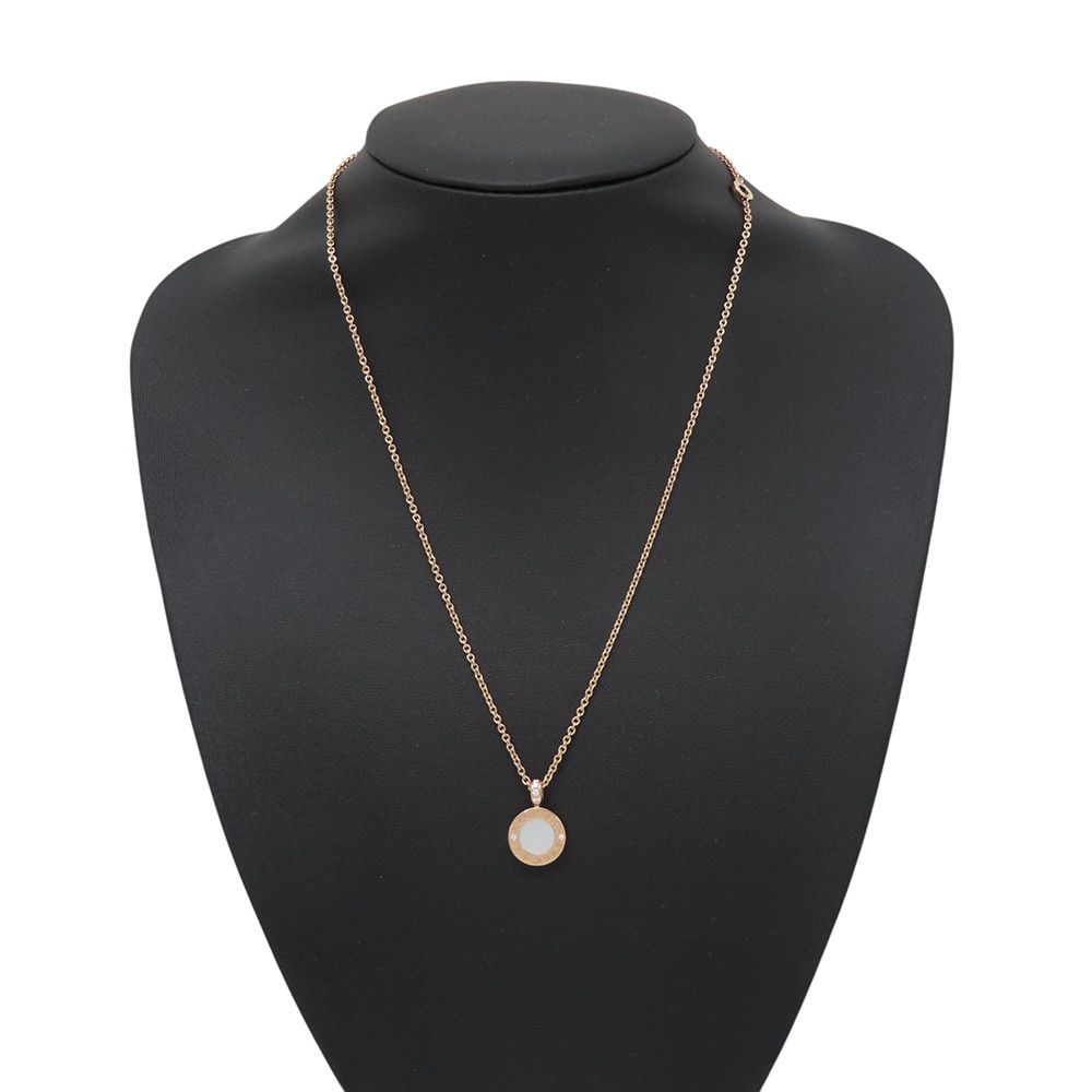 Bvlgari Necklace Mother of Pearl Onyx Diamond Total 18k Pink Gold Pendant — view 4