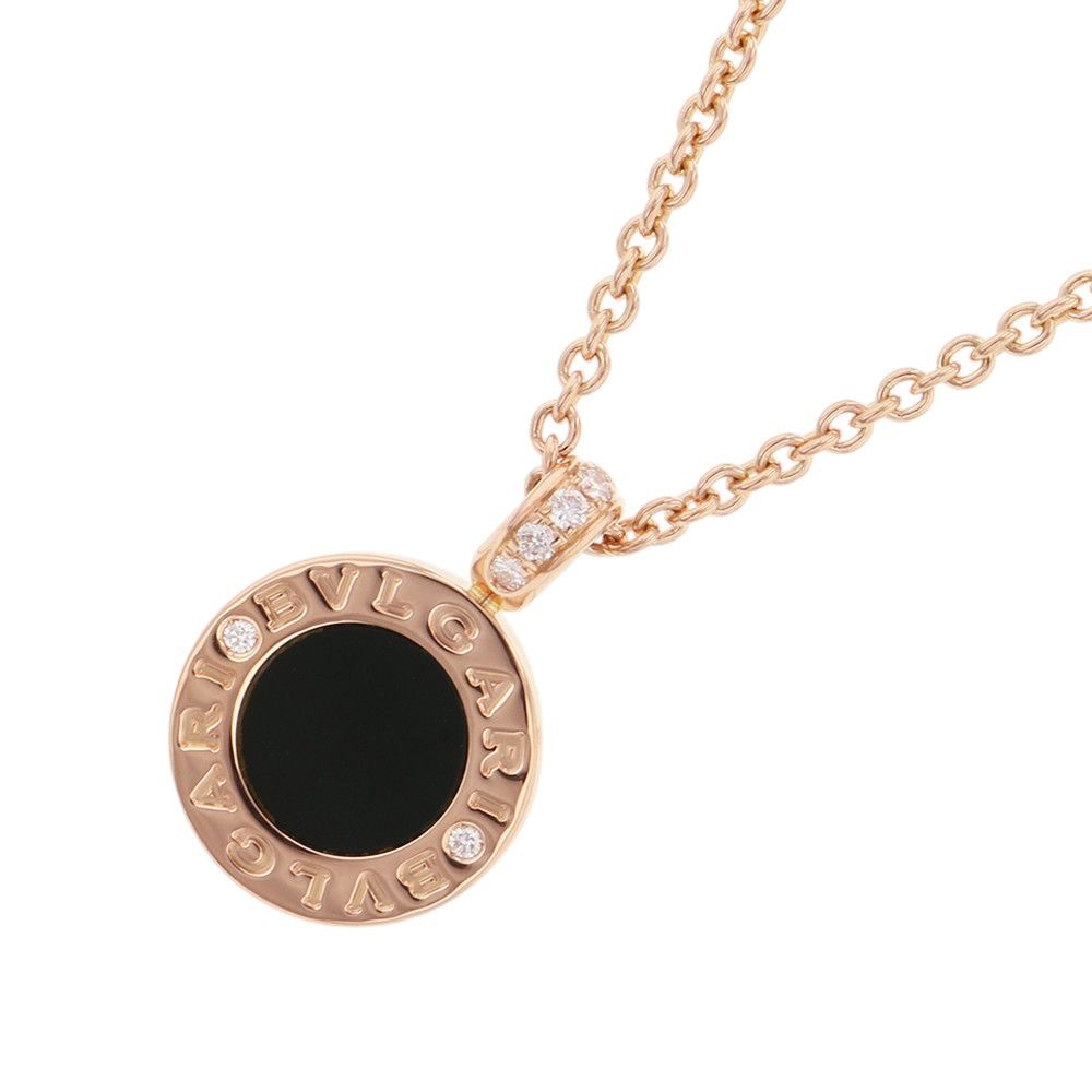 Bvlgari Necklace Mother of Pearl Onyx Diamond Total 18k Pink Gold Pendant — view 3