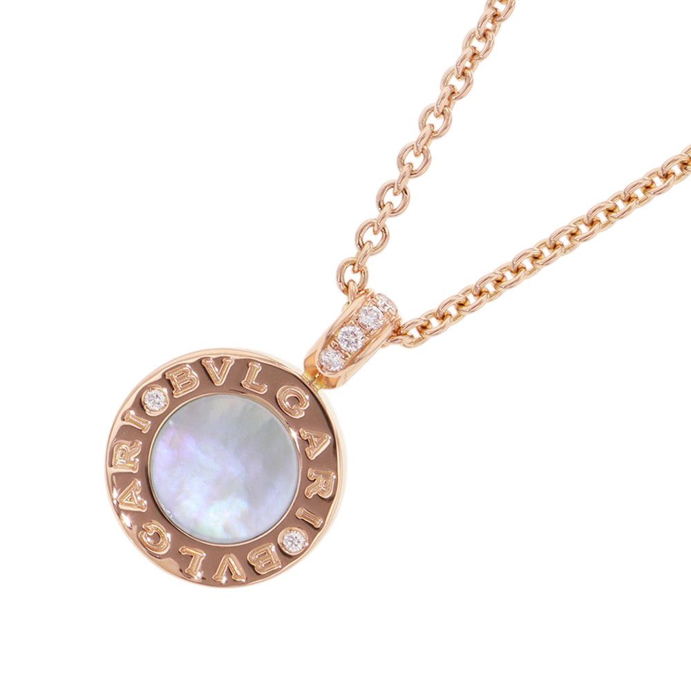 Bvlgari Necklace Mother of Pearl Onyx Diamond Total 18k Pink Gold Pendant