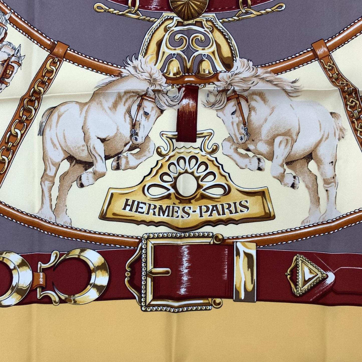 Hermes Carre 90 Chevaux de Trait Yellow Scarf Silk 100% with Special Paper — view 8