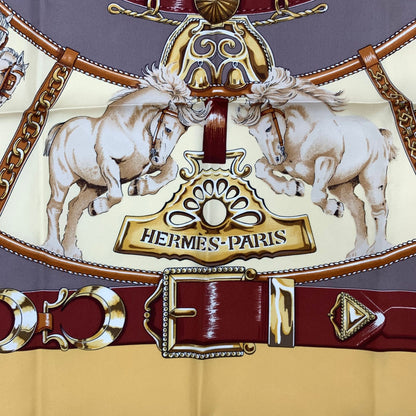 Hermes Carre 90 Chevaux de Trait Yellow Scarf Silk 100% with Special Paper — view 8