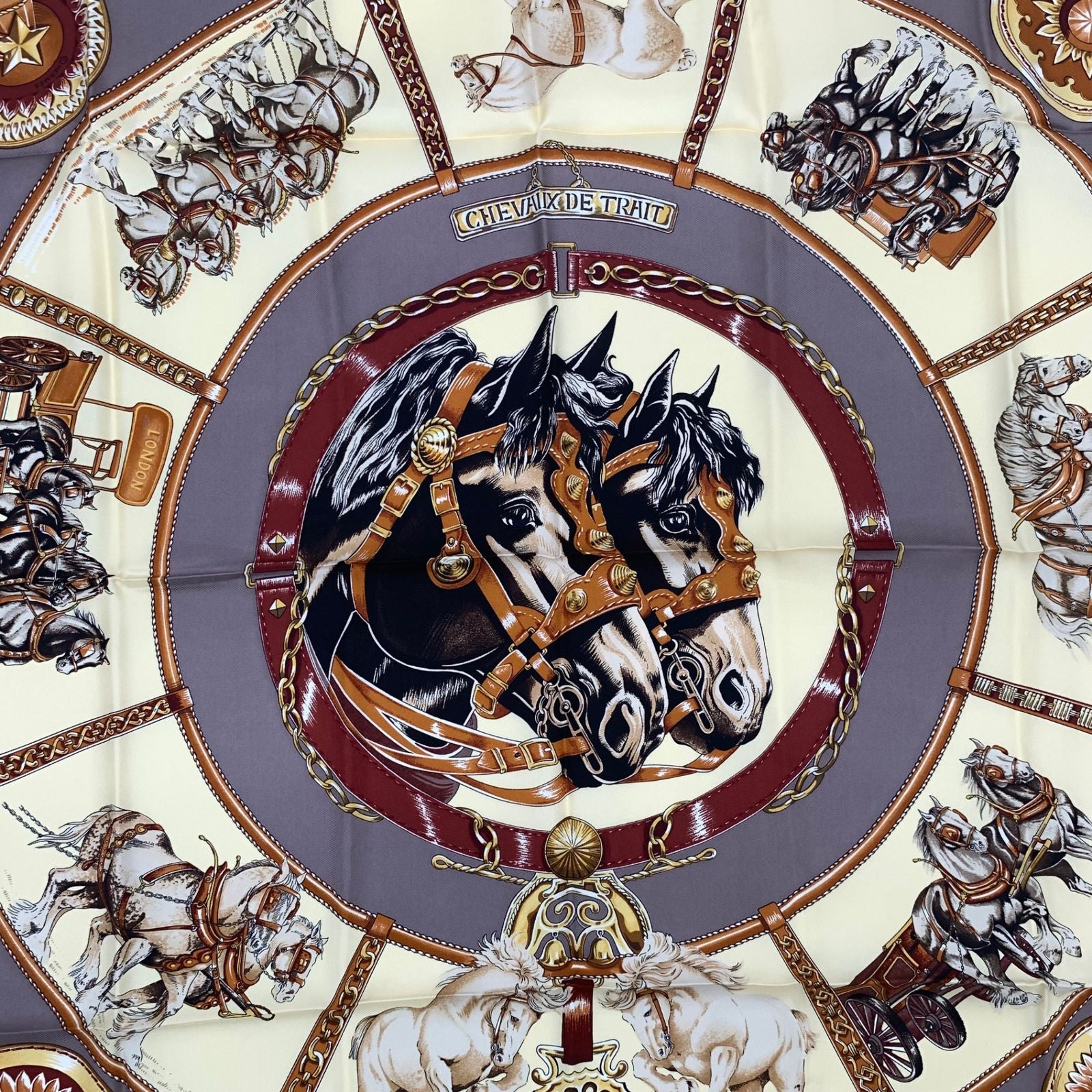 Hermes Carre 90 Chevaux de Trait Yellow Scarf Silk 100% with Special Paper — view 7