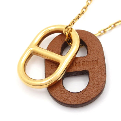 Hermes Necklace Chaine D'ancre Leather Gold Brown