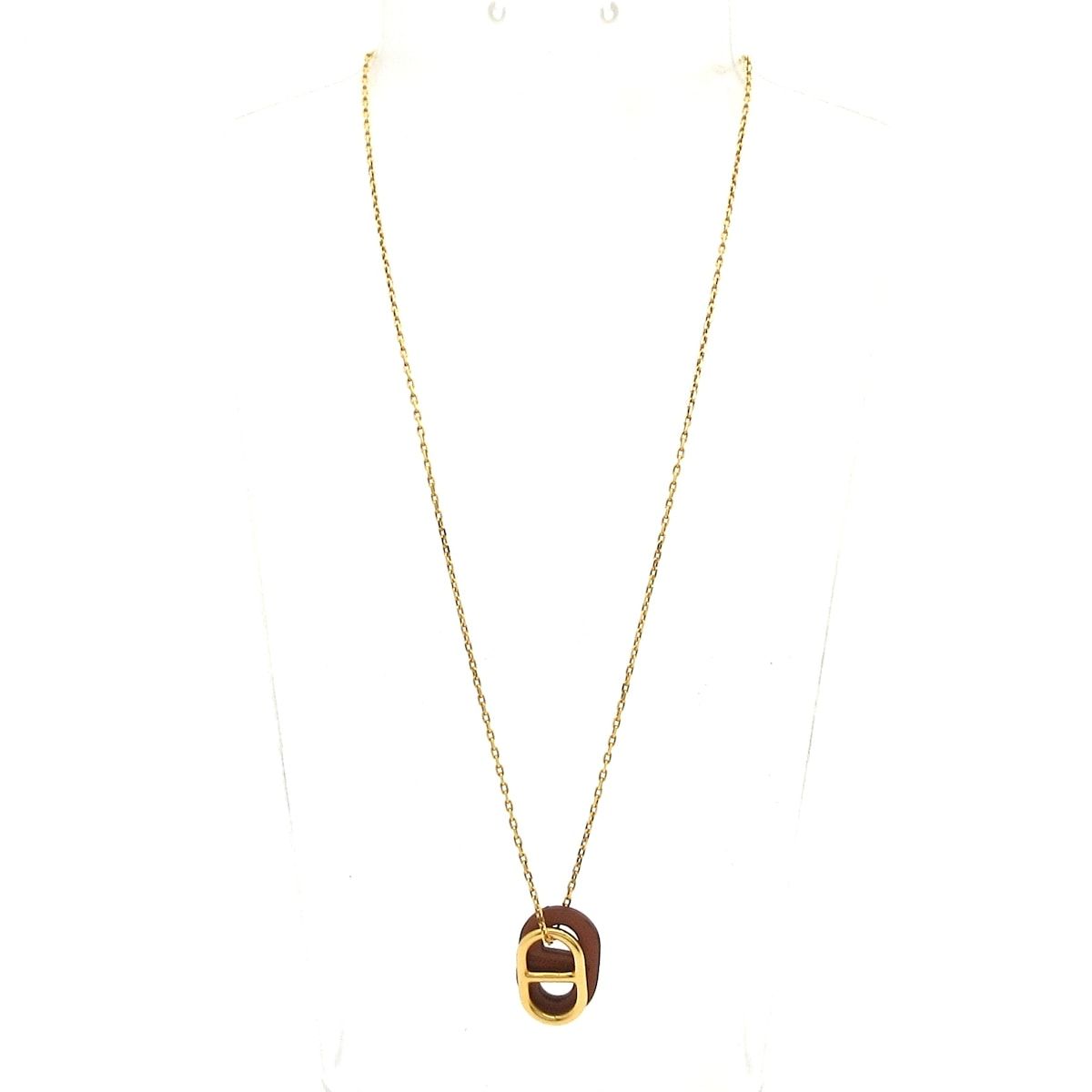 Hermes Necklace Chaine D'ancre Leather Gold Brown — view 2