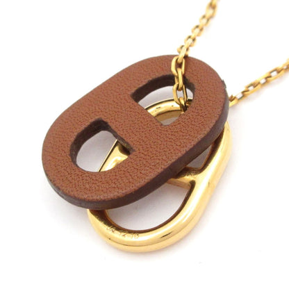 Hermes Necklace Chaine D'ancre Leather Gold Brown — view 3