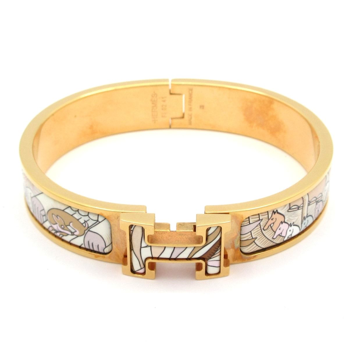 Hermes Bangle Click Gold Multi Horse Pattern Bracelet