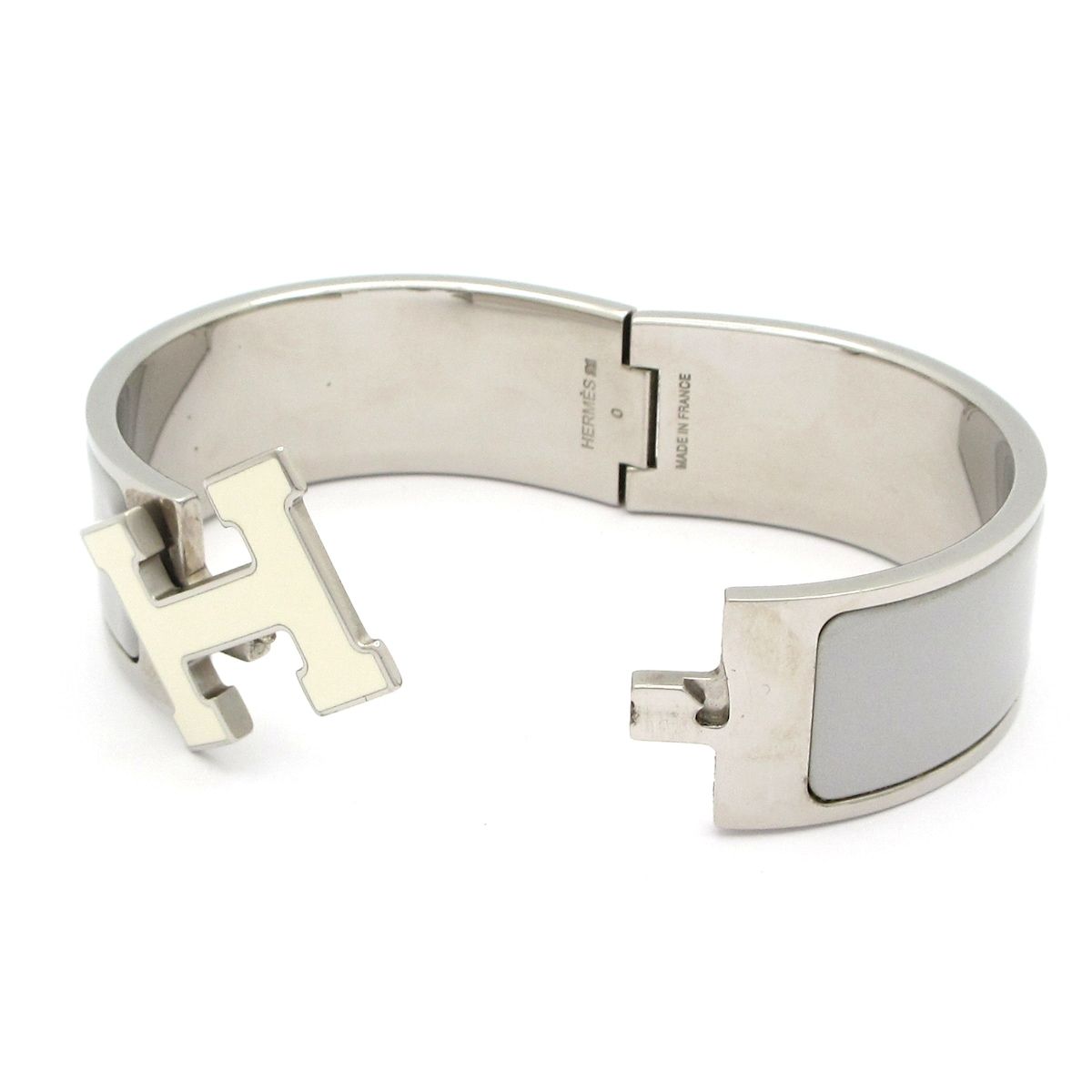 Hermes Bangle Clic Clac Silver Light Gray White Bracelet — view 5