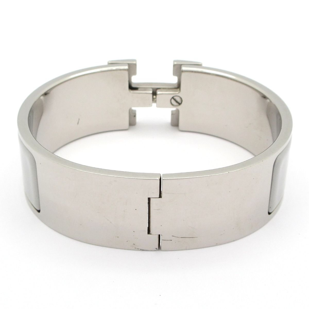 Hermes Bangle Clic Clac Silver Light Gray White Bracelet — view 3