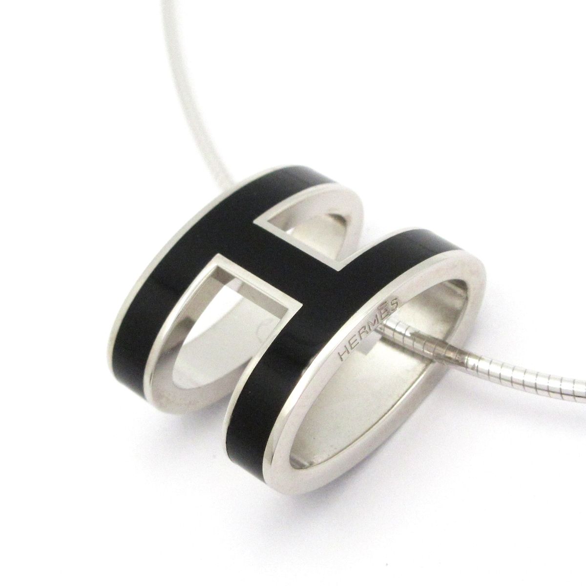 Hermes Necklace Pop Silver Black Chain