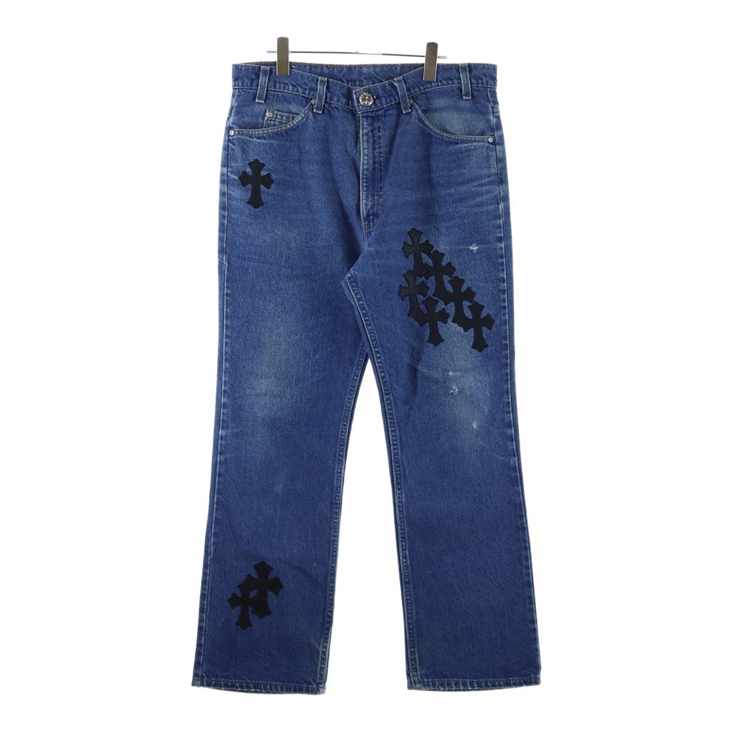 Chrome Hearts Vntg Blu Orng Tab 517 Washed Denim Pants with Cross Patch Indigo